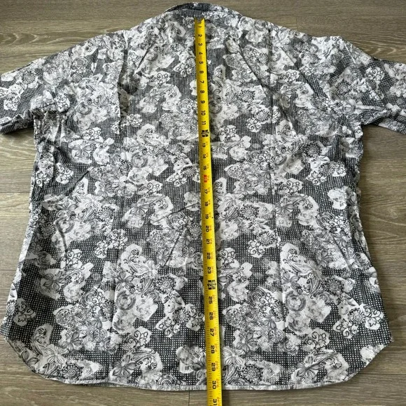 Saks Fifth Avenue Abstract‎ Floral Woven Button Up Shirt Black White 2XL - Picture 7 of 7
